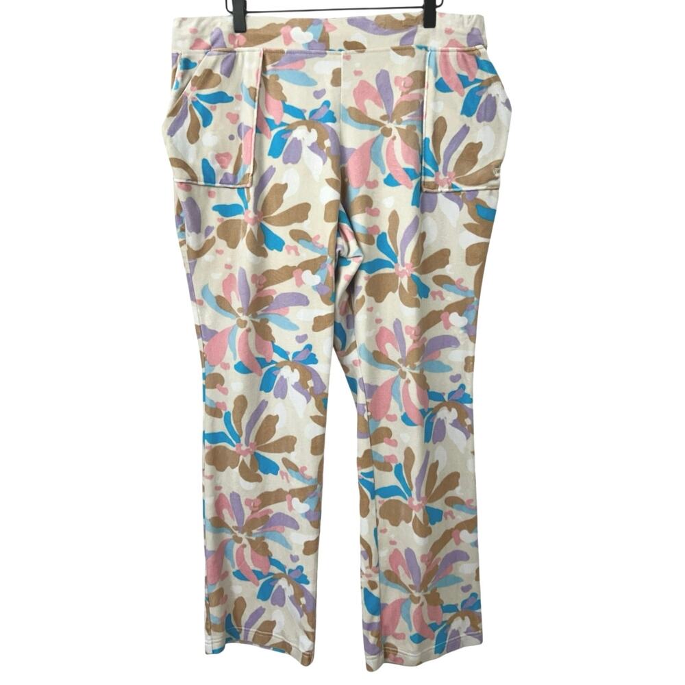 Juicy Couture 1X Floral Velour Pants Wide Leg Y2K Retro Lounge Pink Blue